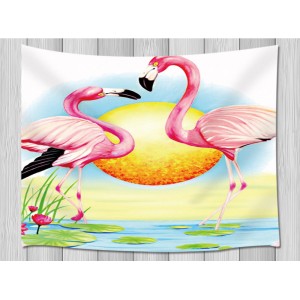 Flamingo In Love On Lotus Leaf Wall Hanging Tapestry Smooth Supple Multi-size   253329434737